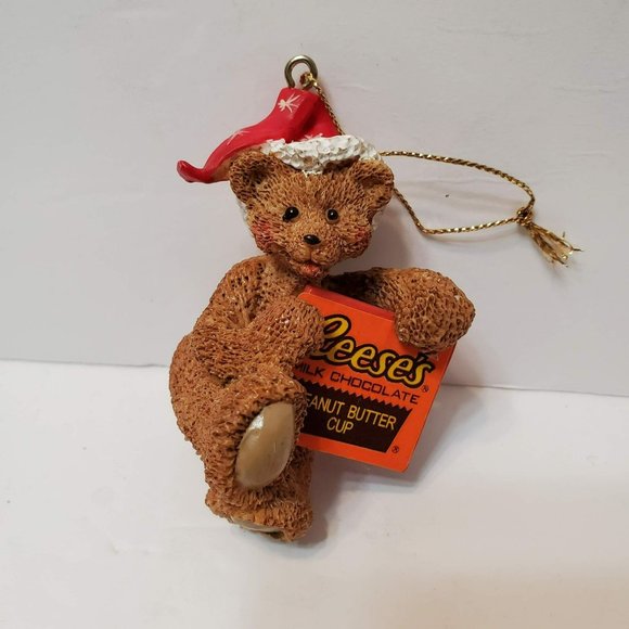 Vintage Kurt Adler Christmas Ornament, Brown Teddy Bear Holding Candy, Reese's - Picture 1 of 5
